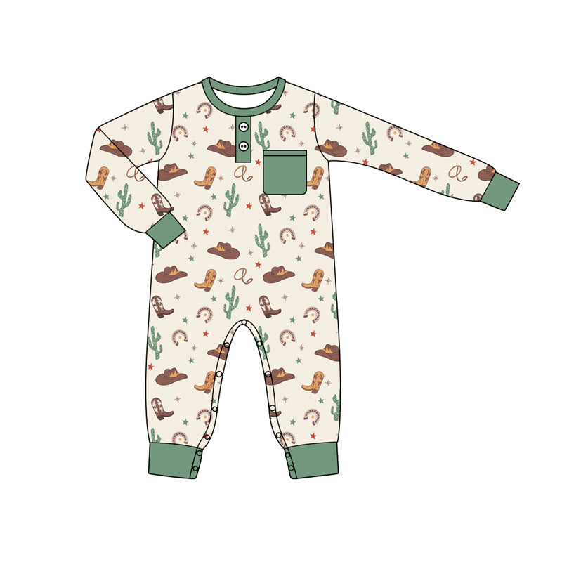 Baby Infant Boys Western Cactus Pocket Rompers preorder