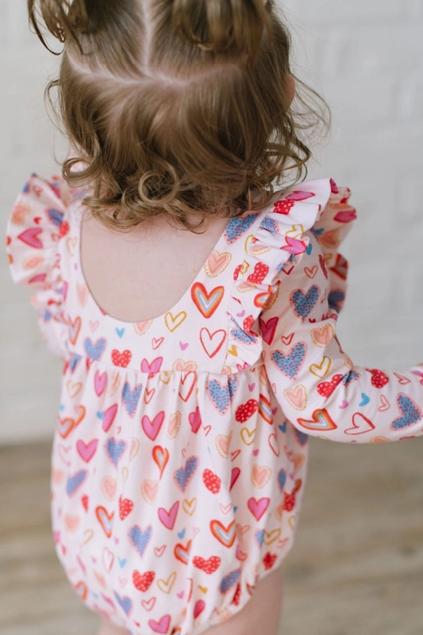 Baby Infant Girls Valentines Hearts Long Sleeve Rompers preorder