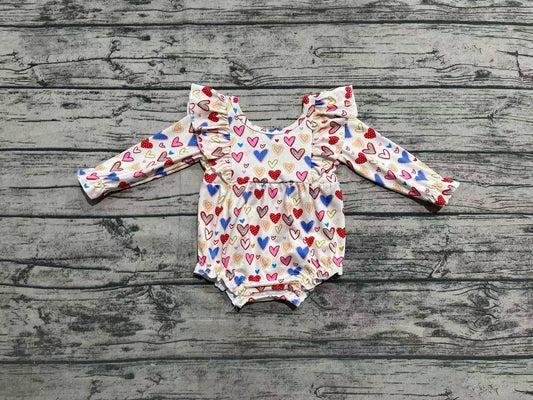 Baby Infant Girls Valentines Hearts Long Sleeve Rompers preorder