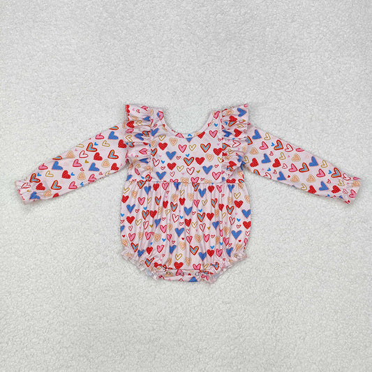 Baby Infant Girls Valentines Hearts Long Sleeve Rompers