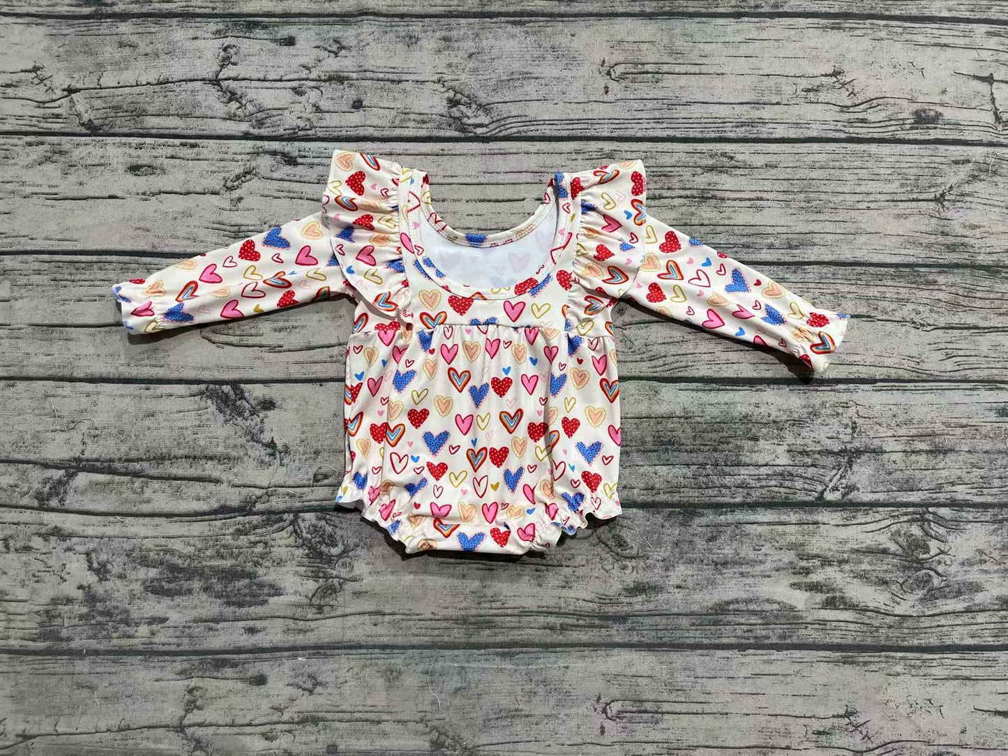 Baby Infant Girls Valentines Hearts Long Sleeve Rompers preorder