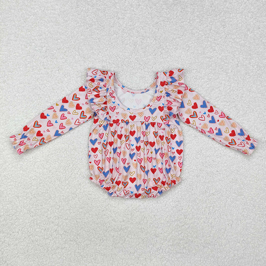 Baby Infant Girls Valentines Hearts Long Sleeve Rompers