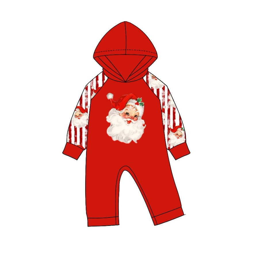 Baby Infant Boys Christmas Santa Hooded Long Sleeve Rompers preorder