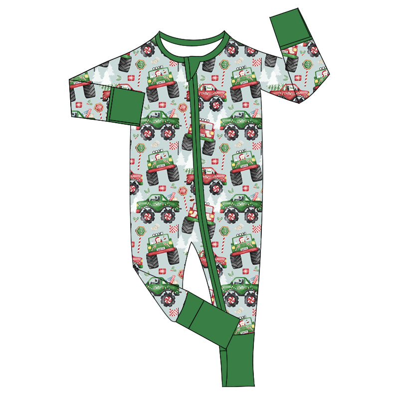 Baby Infant Boys Christmas Trucks Zip Rompers preorder