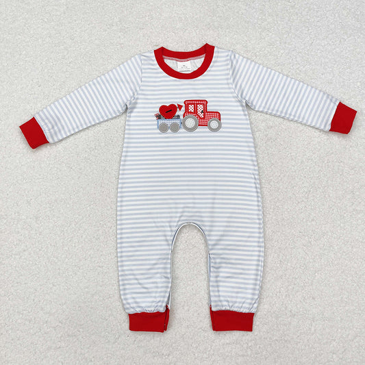 Baby Infant Boys Valentines Grey Stripes Hearts Rompers