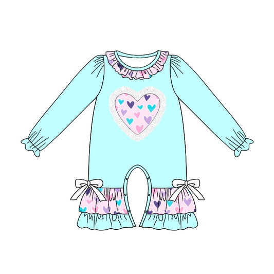 Baby Infant Girls Aqua Hearts Bow Rompers preorder