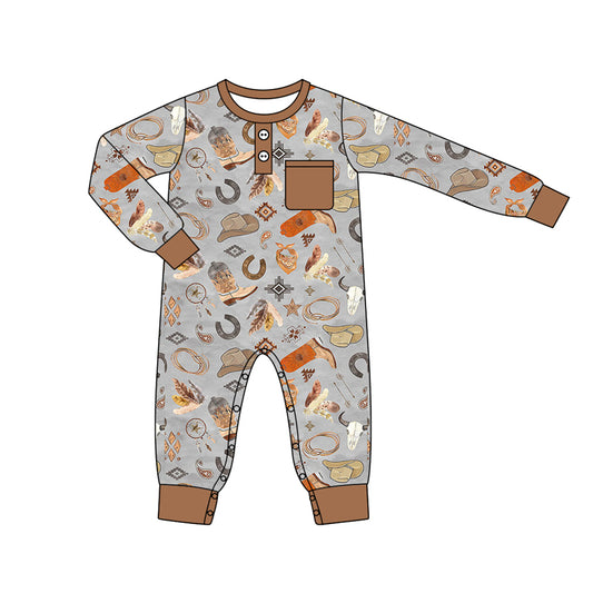 Baby Infant Boys Western Boots Hats Long Sleeve Rompers preorder