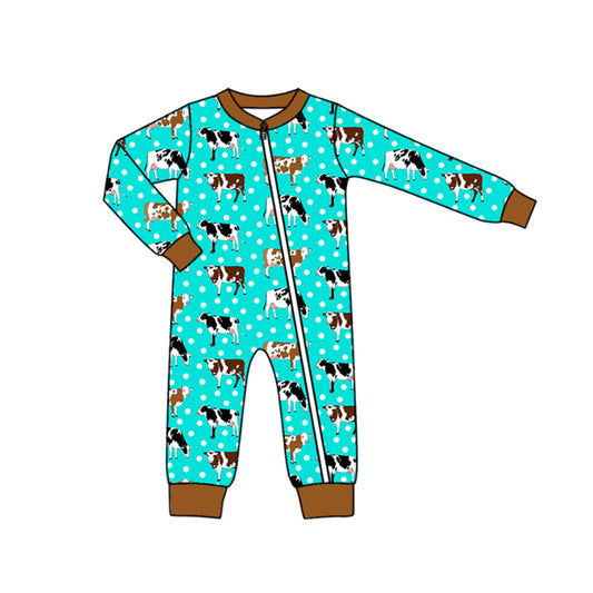 Baby Infant Boys Western Cows Zip Rompers preorder