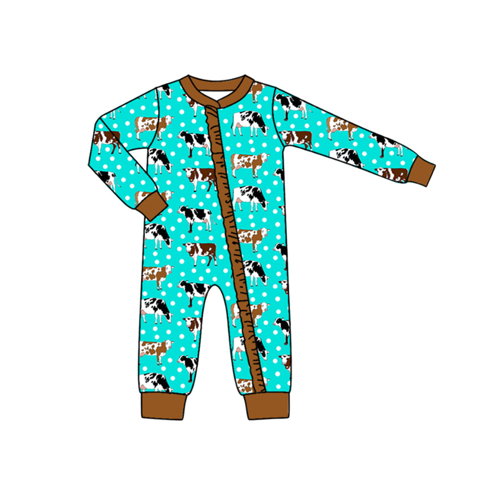 Baby Infant Girls Western Cows Zip Rompers preorder