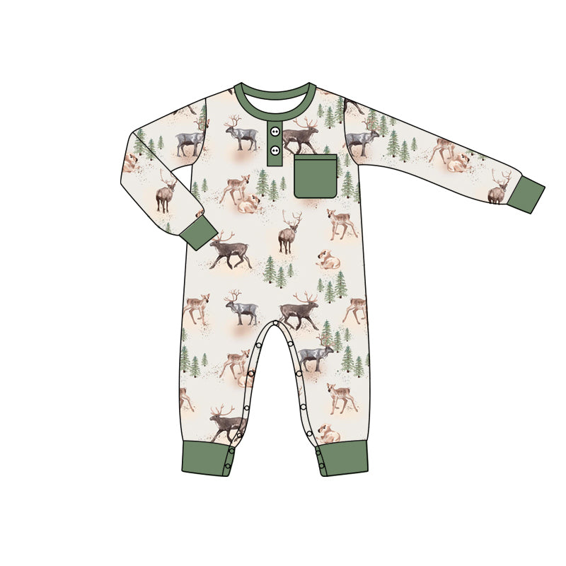 Baby Infant Boys Hunting Deer Pocket Rompers preorder