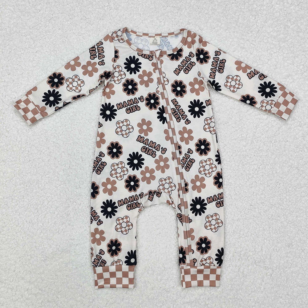 Baby Infant Girls Mama's Girl Flowers Bamboo Zip Rompers