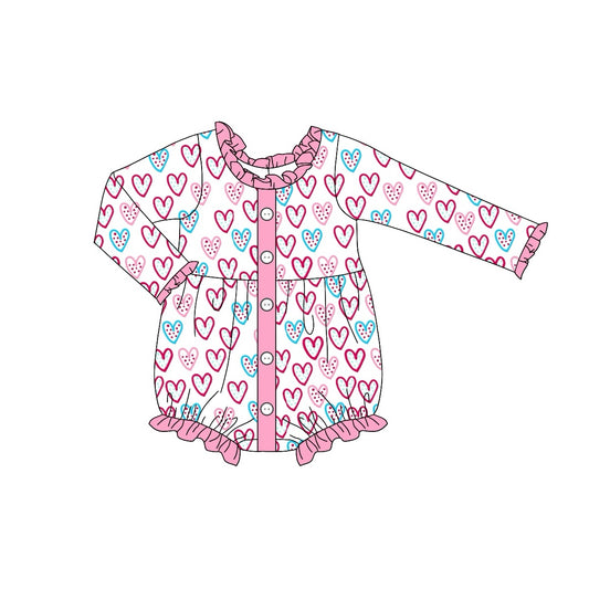 Baby Infant Girls Valentines Hearts Buttons Rompers preorder