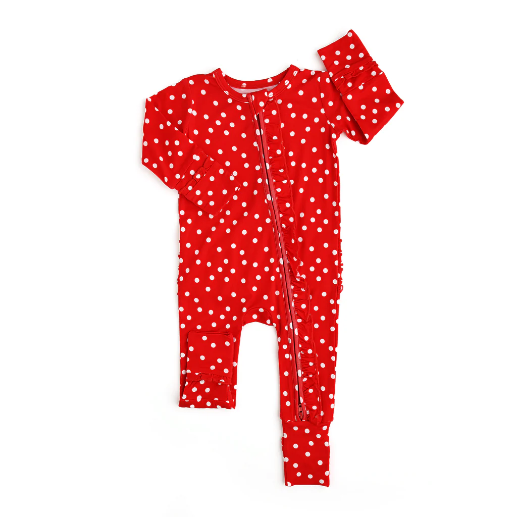 Baby Infant Girls Christmas Red Dots Zip Rompers preorder