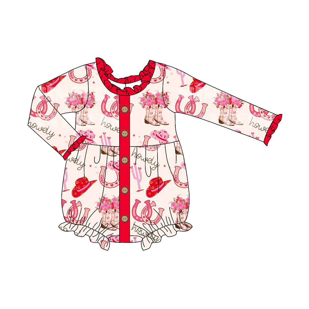 Baby Infant Girls Western Boots Long Sleeve Rompers preorder