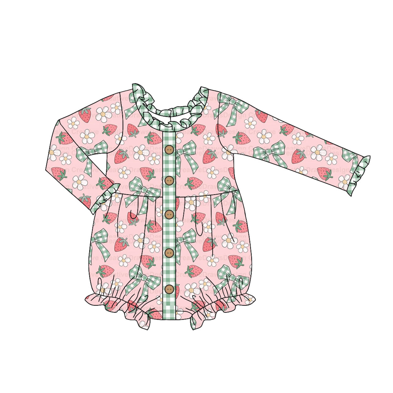 Baby Infant Girls Strawberry Bows Long Sleeve Rompers preorder