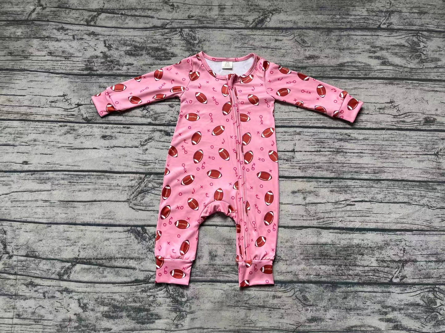 Baby Infant Girls Football Pink Fall Bamboo Zip Rompers