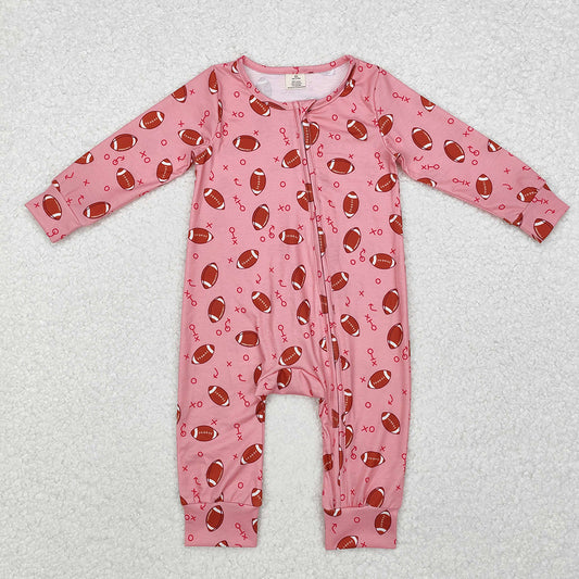 Baby Infant Girls Football Pink Fall Bamboo Zip Rompers