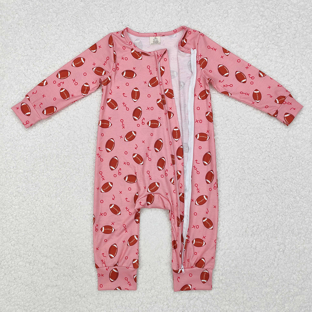 Baby Infant Girls Football Pink Fall Bamboo Zip Rompers