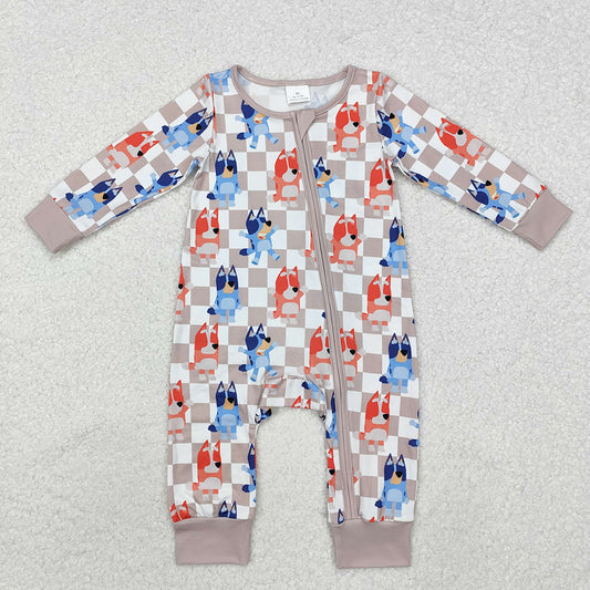 Baby Infant Dogs Checkered Zip Rompers