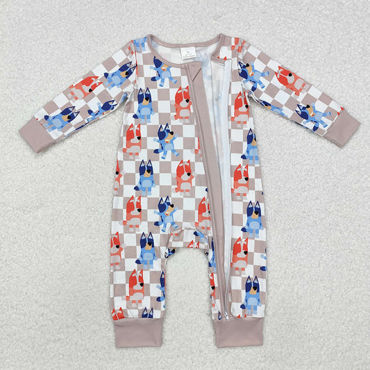 Baby Infant Dogs Checkered Zip Rompers