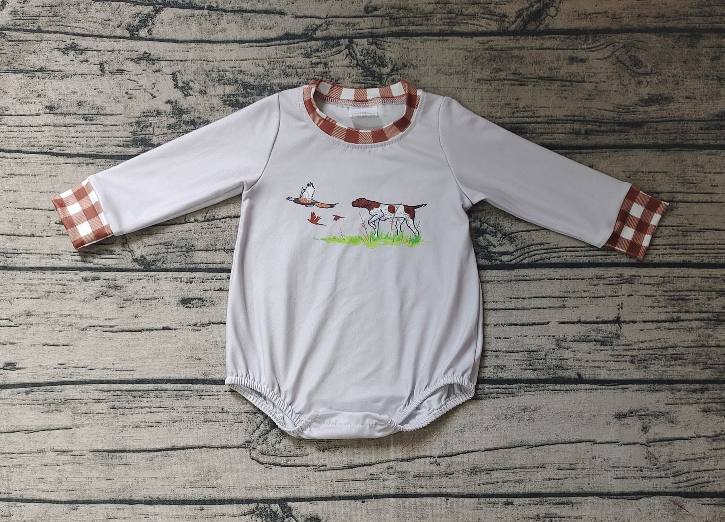 Baby Infant Boys Grey Dog Duck Hunting Rompers