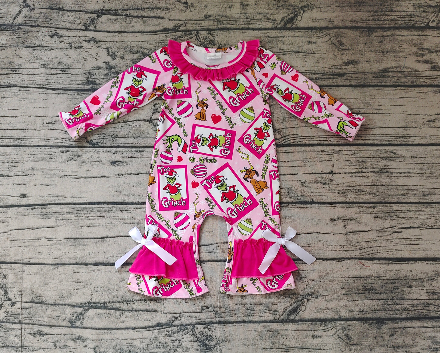 Baby Infant Girls Frog Pink Christmas Rompers