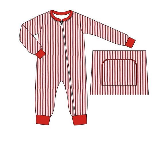 Baby Infant Boys Red Stripes Christmas Zip Rompers preorder