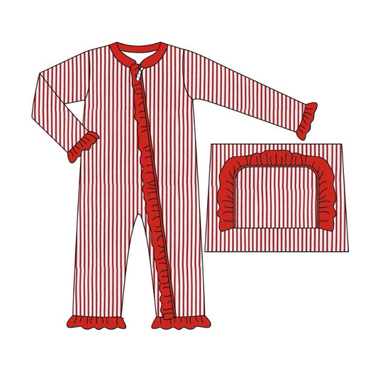 Baby Infant Girls Red Stripes Christmas Zip Rompers preorder