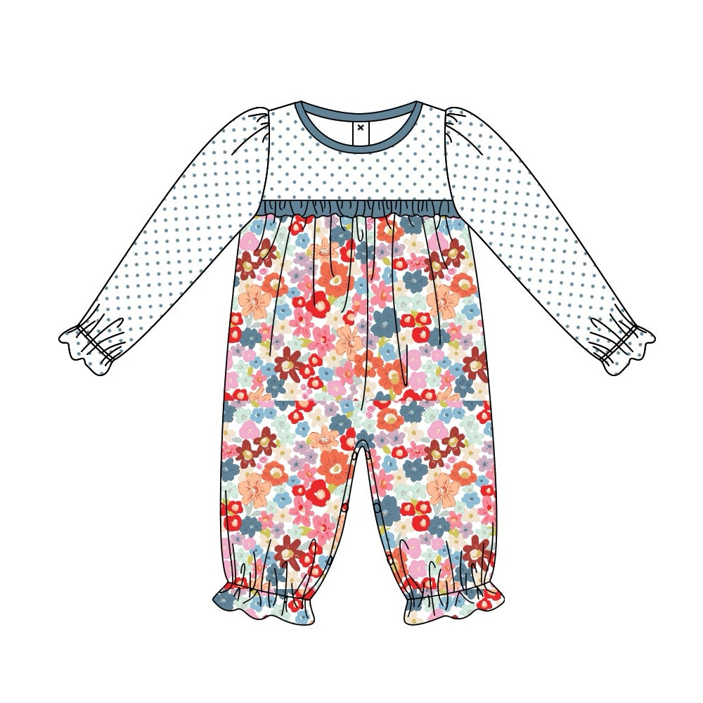 Baby Infant Girls Dots Flowers Long Sleeve Rompers preorder