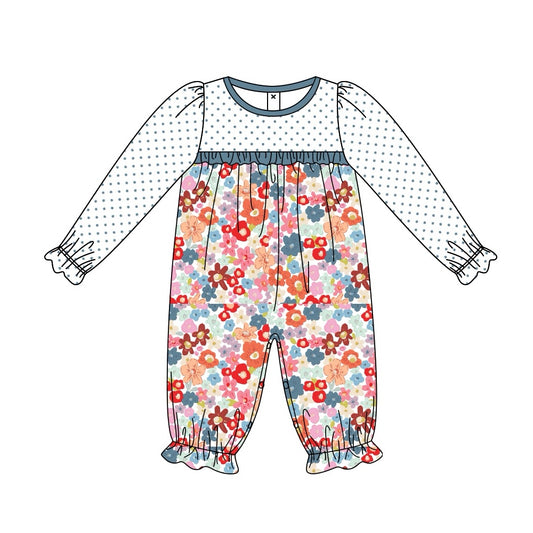 Baby Infant Girls Dots Flowers Long Sleeve Rompers preorder