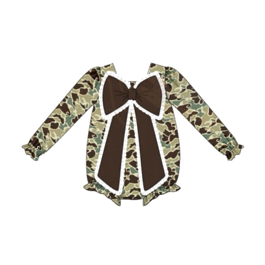 Baby Infant Girls Camouflage Bow Long Sleeve Rompers preorder