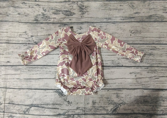 Baby Infant Girls Camouflage Bow Long Sleeve Rompers preorder