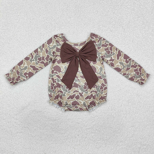 Baby Infant Girls Camouflage Bow Long Sleeve Rompers