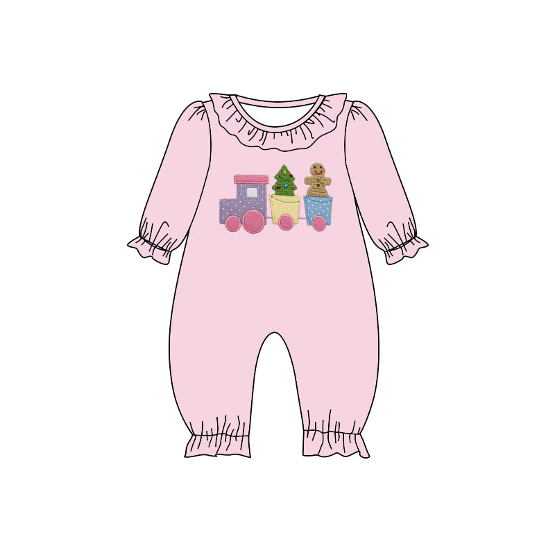 Baby Infant Girls Christmas Gingerbread Train Long Sleeve Rompers preorder