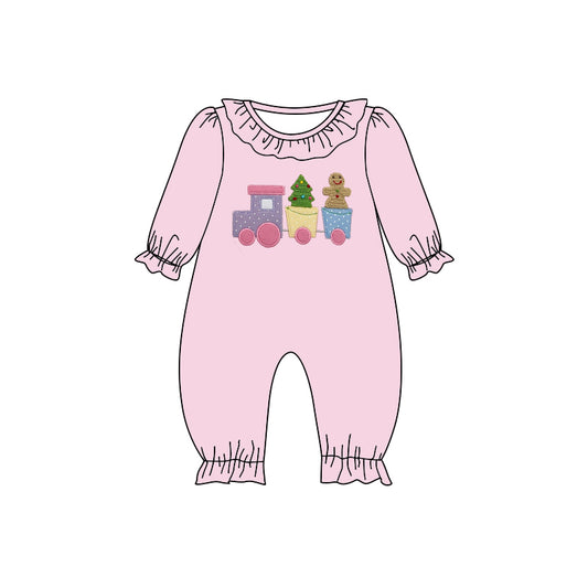 Baby Infant Girls Christmas Gingerbread Train Long Sleeve Rompers preorder