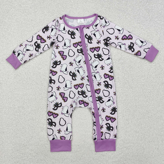 Baby Infant Girls Purple Mardi Gras Zip Long Sleeve Rompers