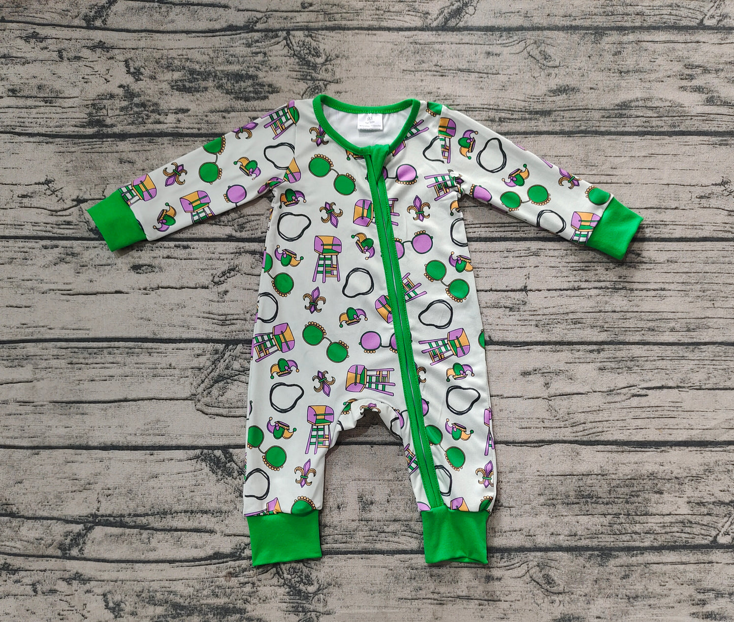 Baby Infant Boys Mardi Gras Zip Long Sleeve Rompers