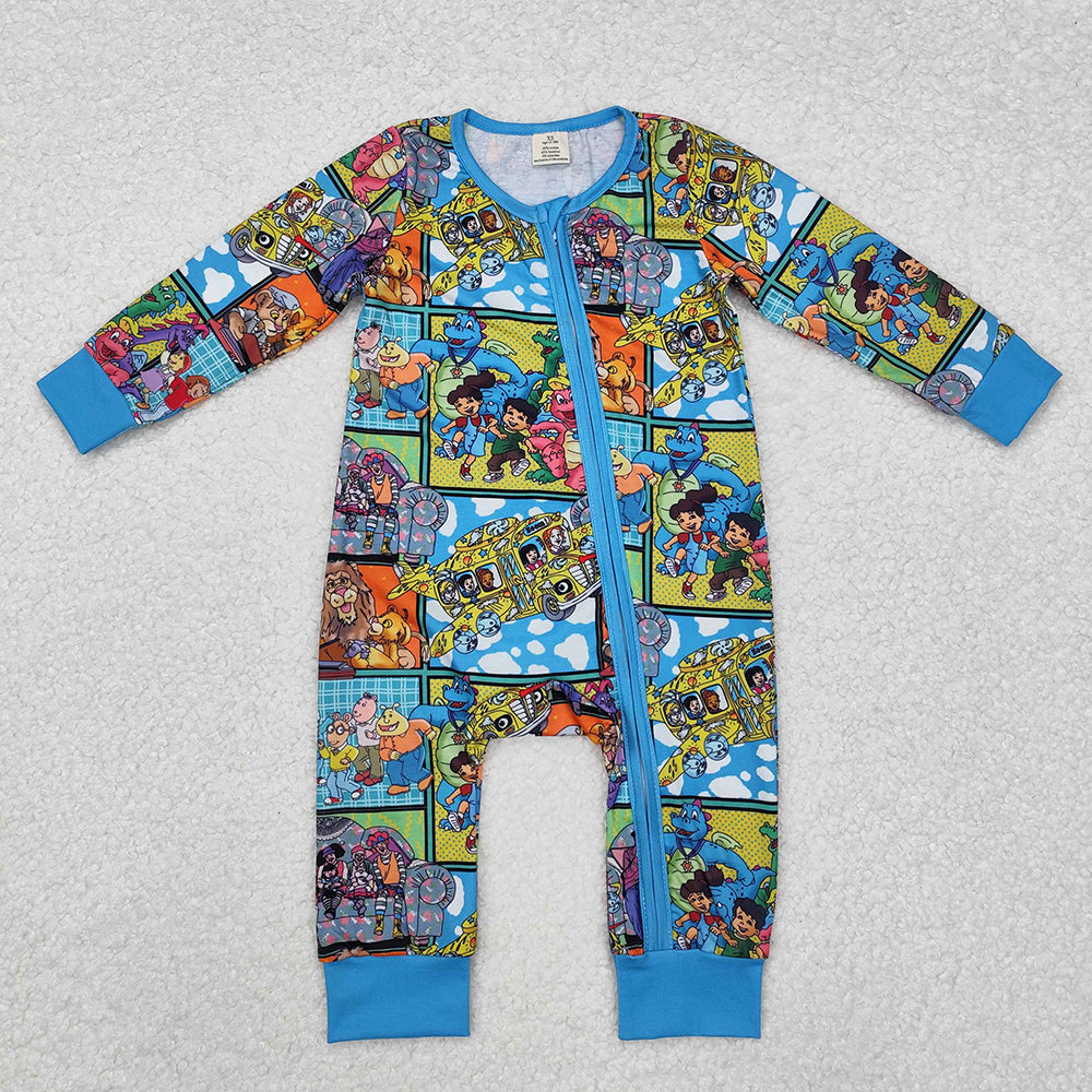 Baby Infant Boys Cartoon Aimals Bamboo Zip Rompers