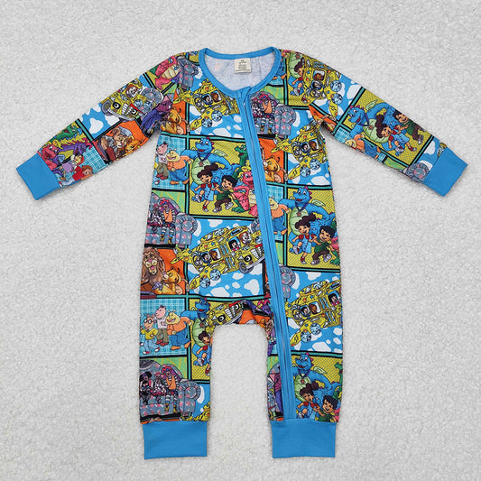 Baby Infant Boys Cartoon Aimals Bamboo Zip Rompers