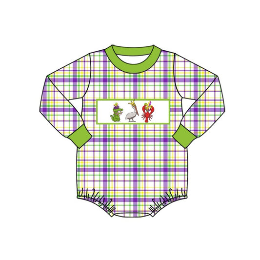 Baby Infant Boys Mardi Gras Checkered Crawfish Long Sleeve Rompers preorder