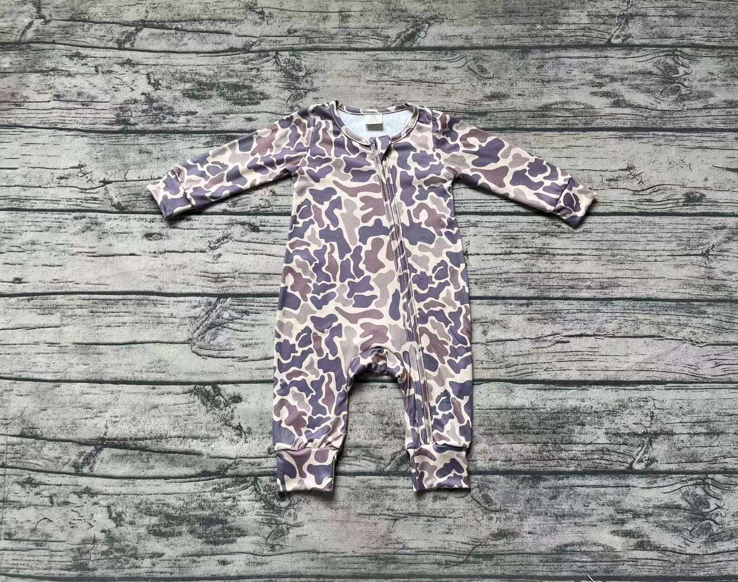 Baby Infant Boys Grey Camo Long Sleeve Zip Rompers