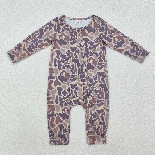 Baby Infant Boys Grey Camo Long Sleeve Zip Rompers