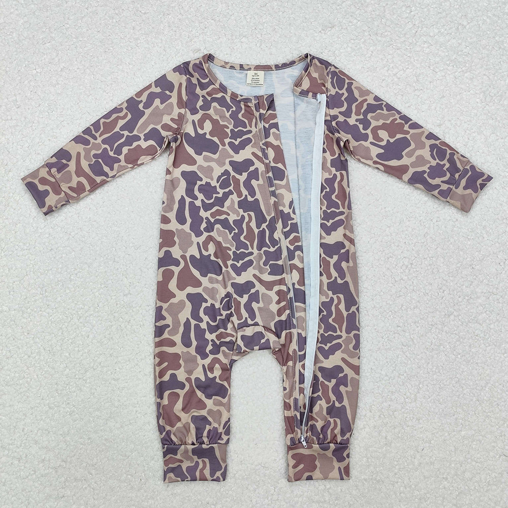 Baby Infant Boys Grey Camo Long Sleeve Zip Rompers