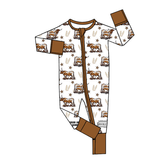 Baby Infant Boys Western Cow Stars Zip Rompers preorder