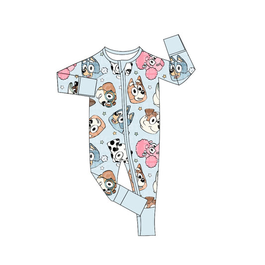 Baby Infant Boys Blue Cute Dogs Cartoon Zip Rompers preorder