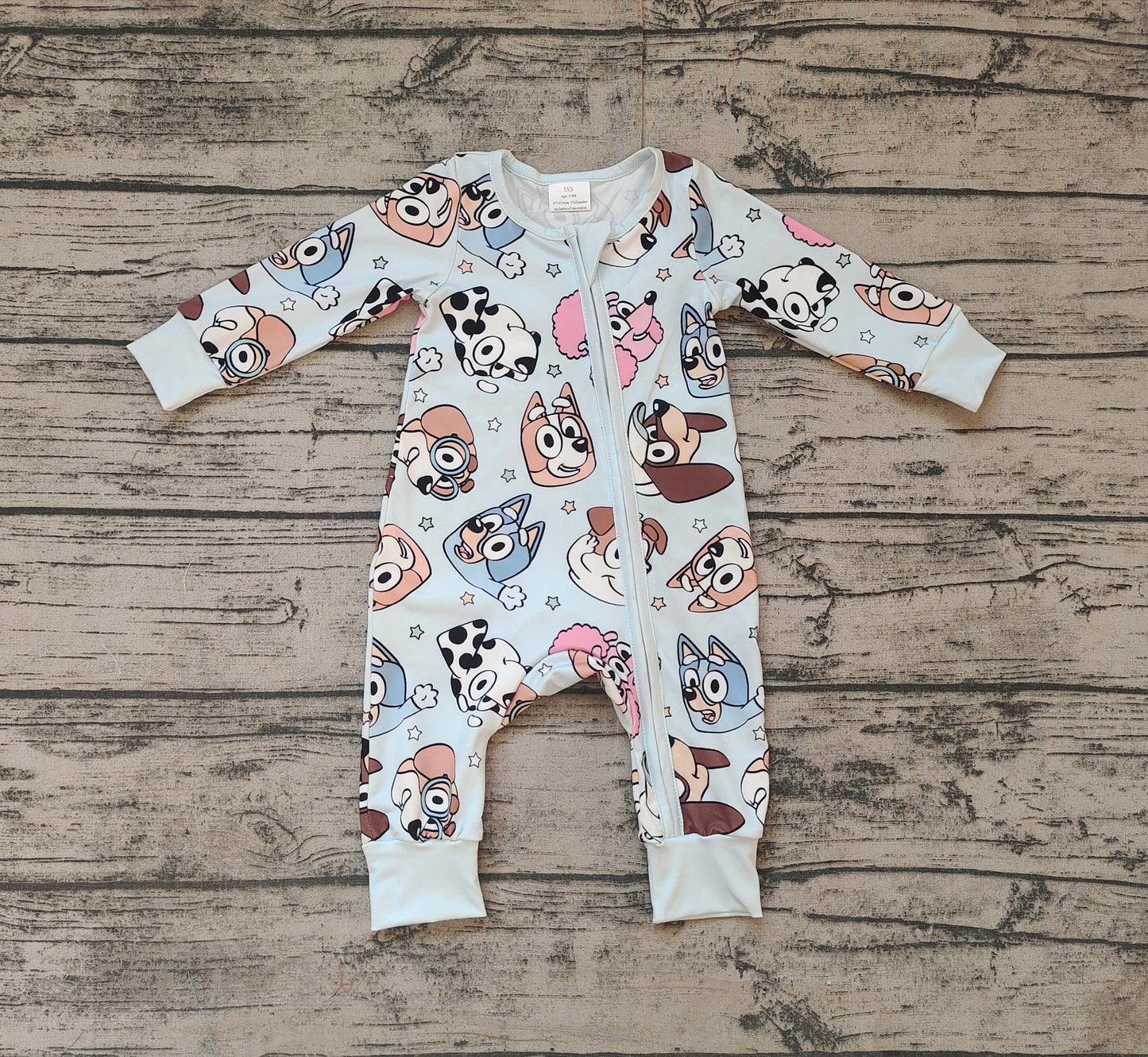 Baby Infant Boys Blue Cute Dogs Cartoon Zip Rompers