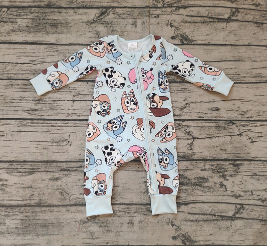 Baby Infant Boys Blue Cute Dogs Cartoon Zip Rompers preorder