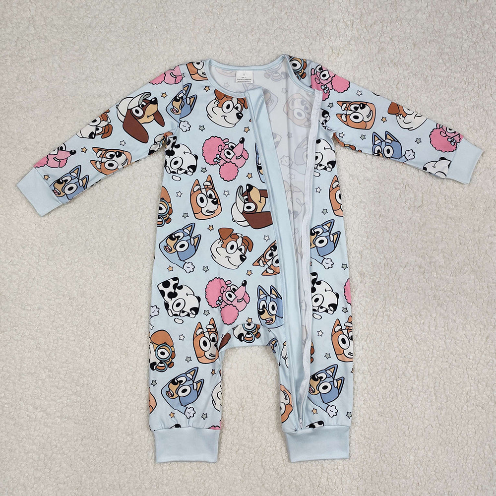 Baby Infant Boys Blue Cute Dogs Cartoon Zip Rompers