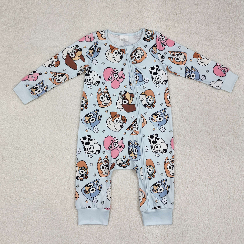 Baby Infant Boys Blue Cute Dogs Cartoon Zip Rompers