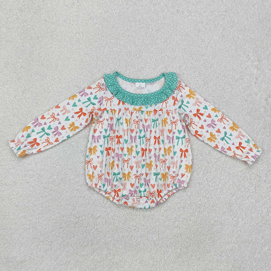 Baby Infant Girls Colorful Long Sleeve Bows Ruffle Rompers